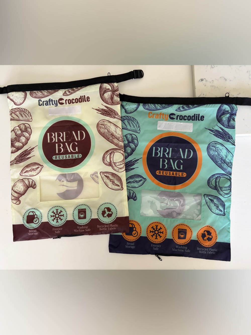 Crafty Crocodile Reusable sourdough Bread Bag Set - Mint & Cream